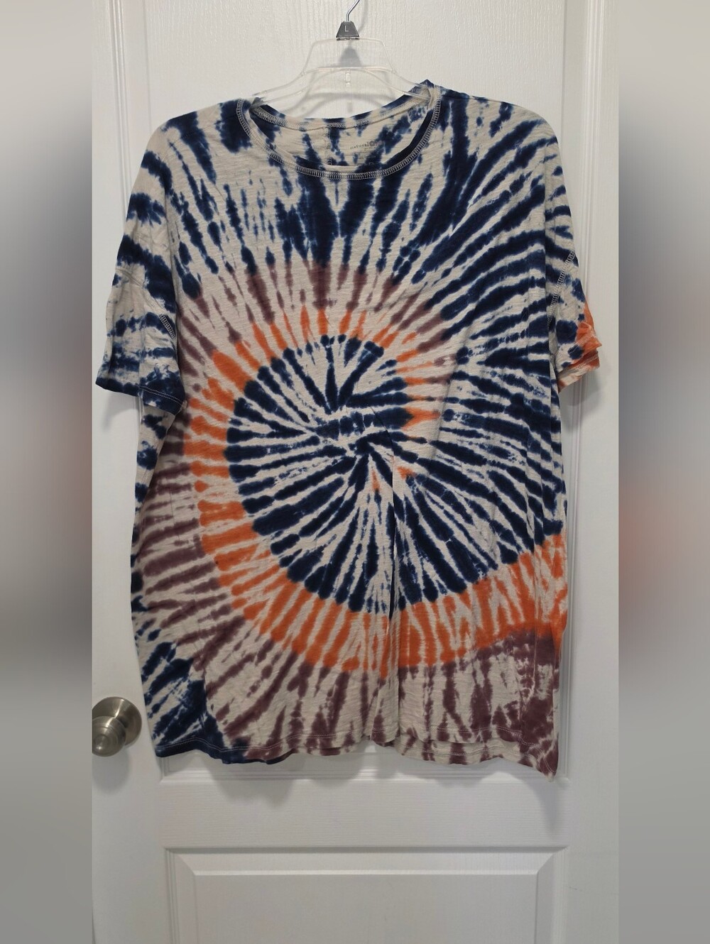Natural Life Spiral Tie-Dye Overdized Tee Dress/ Tee  in Navy, Orange & Taupe